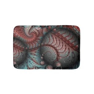Tapis De Bain Abstrait Fantaisie Vive Art Fractal Brun Bleu