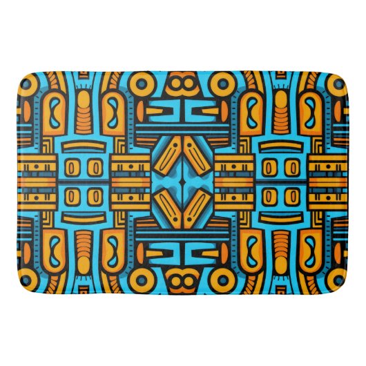 Tapis De Bain Abstrait Figuratif Gras Bleu Orange (Devant)