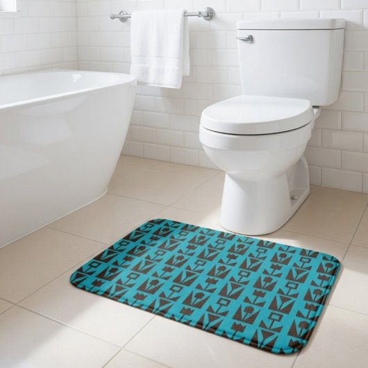 Tapis De Bain Abstrait Géométrique Fleur Bleu