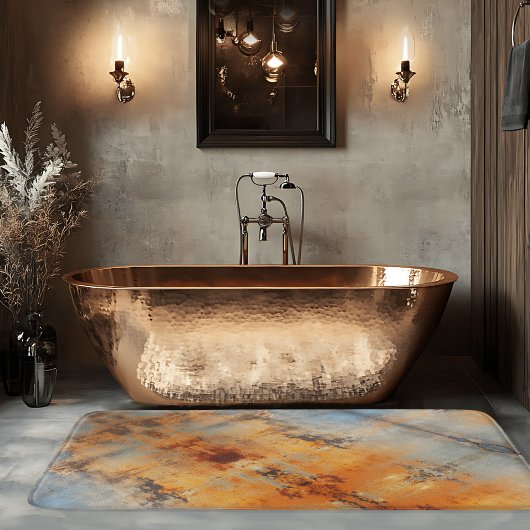 Tapis De Bain Abstrait industriel Terra Cotta Blue Grey