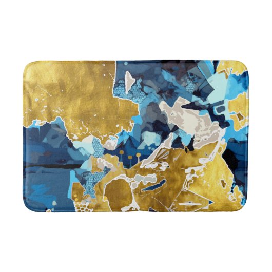 Tapis De Bain Abstrait, moderne, collage, or, bleu marine (Devant)