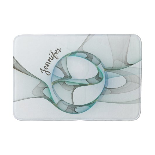 Tapis De Bain Abstrait moderne Fractal Blue Turquoise Grey Nom (Devant)