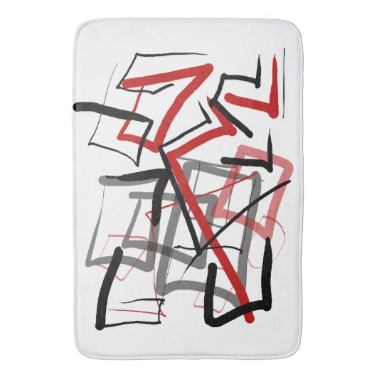 Tapis De Bain Abstrait noir et rouge rayé (devant Vertical)