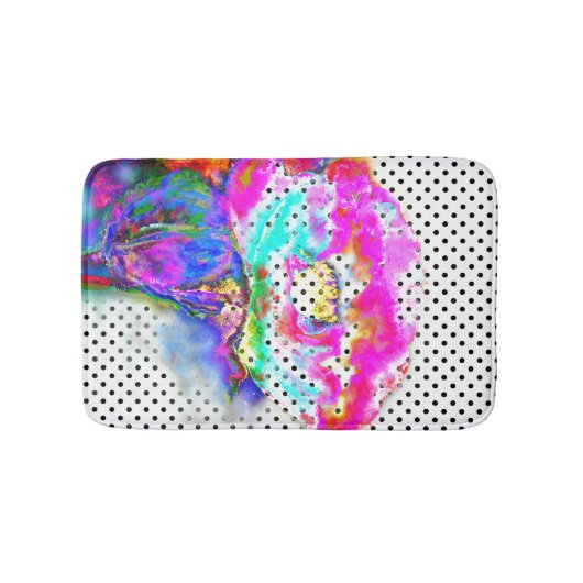 Tapis De Bain Abstrait rose turquoise aquarelle pois (Devant)