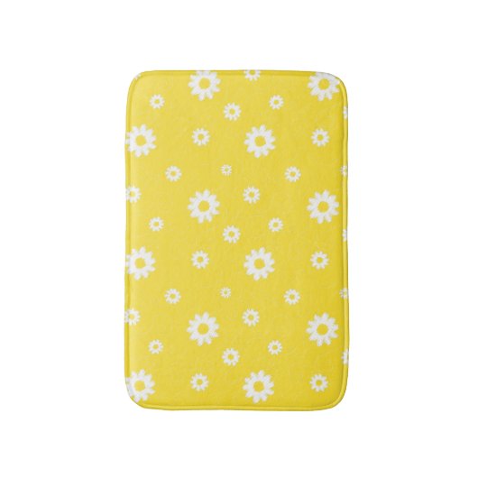 Tapis De Bain Abstrait Scribble Jaune Motif de fleurs blanches (Devant (Vertical))