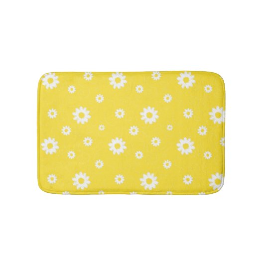 Tapis De Bain Abstrait Scribble Jaune Motif de fleurs blanches (Devant)