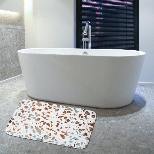Tapis De Bain Abstrait Terrazzo Mosaic rouille Brown & Motif ble
