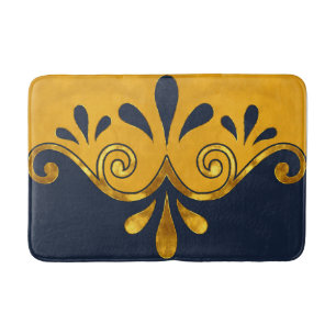 Tapis De Bain Abstraite forme ornementale en bleu marine et or