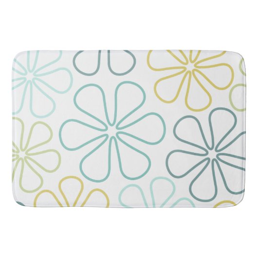 Tapis De Bain Abstraite Grandes Fleurs Teals Lime jaune Blanc (Devant)