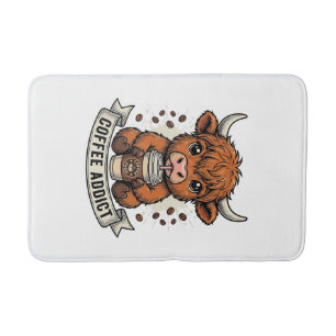 Tapis De Bain Accro au café Vache des Highlands Mignonne Gravure