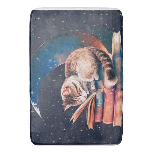 Tapis De Bain Adorable Chat sur la Lune Lire un livre (devant Vertical)