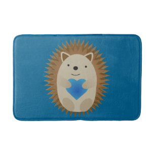 Tapis De Bain Adorable Hérisson embrassant un Coeur Bleu
