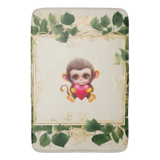 Tapis De Bain Adorable Jungle Saint-Valentin Singe (devant Vertical)