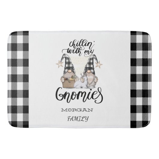 Tapis De Bain Adorable mignonne Gnomes Black Buffalo Plaid (Devant)