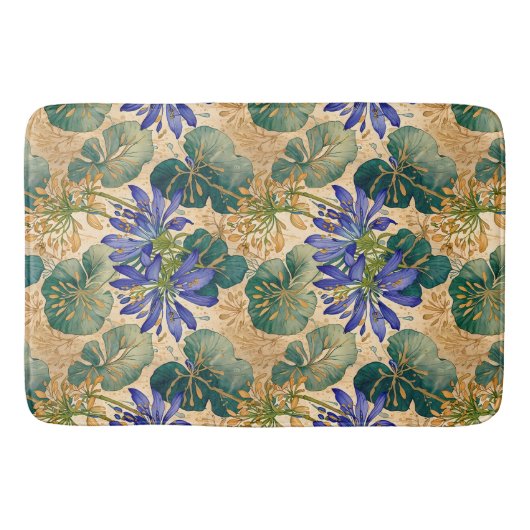 Tapis De Bain Agapanthus Bleu sur le chaume de bain fleuri Tan (Devant)