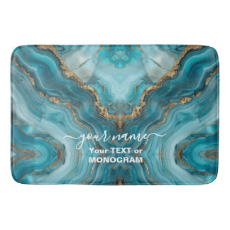 Tapis De Bain Agate de Parties scintillant Turquoise et Or