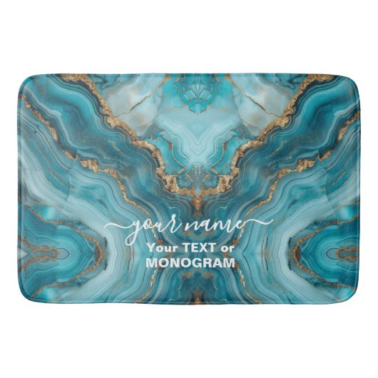 Tapis De Bain Agate de Parties scintillant Turquoise et Or (Devant)