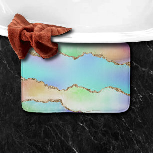 Tapis De Bain Agate Holo Faux Iridescente Pastel Ombre Marble