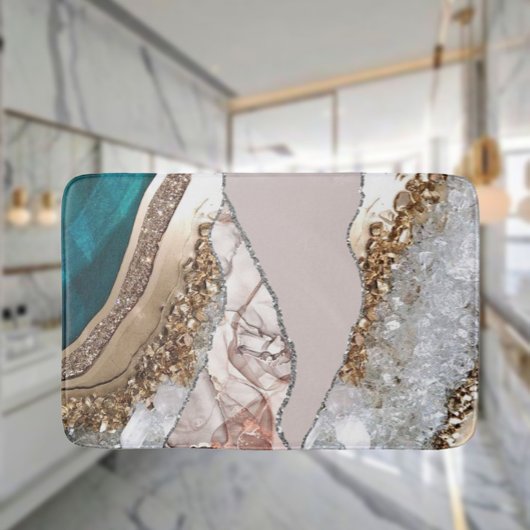 Tapis De Bain Agate Turquoise Blue Gold Parties scintillant Marb