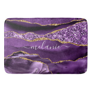 Tapis De Bain Agate Violet violet or Parties scintillant Géode N