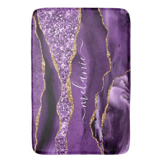 Tapis De Bain Agate Violet violet or Parties scintillant Géode N (devant Vertical)