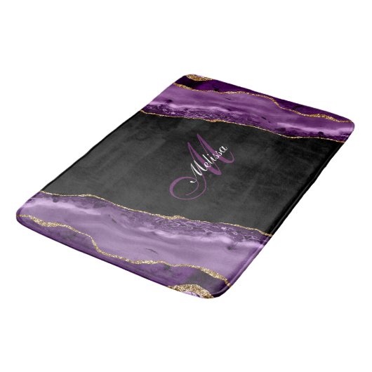 Tapis De Bain agate violette monogramme or (Angle)