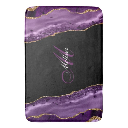 Tapis De Bain agate violette monogramme or (devant Vertical)