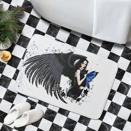 Tapis De Bain Ailes d'ange gothiques Chat noir Fée bleue