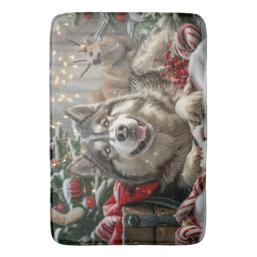 Tapis De Bain Alaskan Malamute Chien Fête de Noël (devant Vertical)