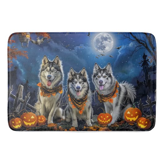 Tapis De Bain Alaskan Malamute Halloween Éffrayant (Devant)