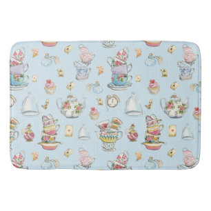 Tapis De Bain Alice au pays des merveilles Aquarelle Rayure bleu