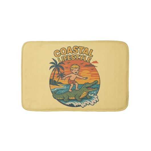 Tapis De Bain Alligator Beach Surfing | Retro Gator Coastal Surf (Devant)