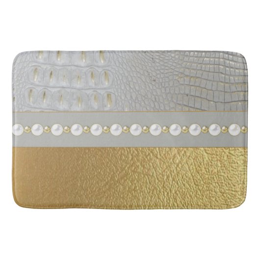 Tapis De Bain Alligator blanc et or de luxe cachent des perles (Devant)