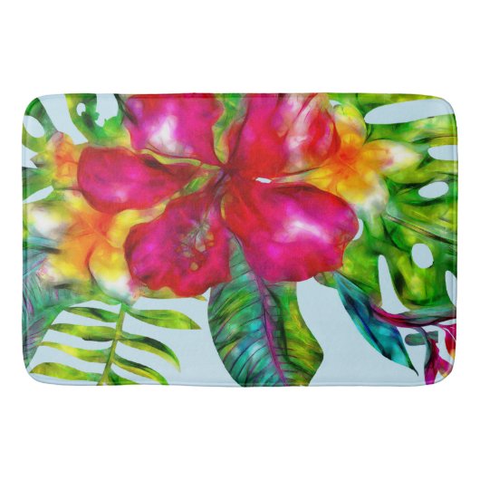 Tapis De Bain Aloha Bright Electric Pop Tropical Floral (Devant)