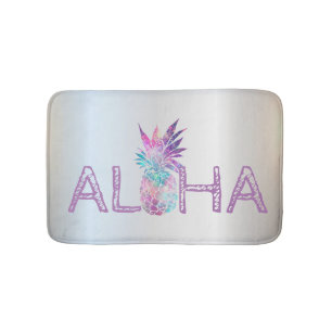 Tapis De Bain Aloha Hawaiian Ananas, Argent