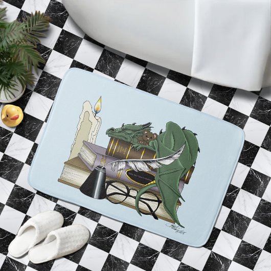 Tapis De Bain Amant de livres dragon endormi fantaisiste vert co