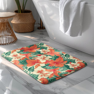 Tapis De Bain Ambiance hawaïenne esthétique fleurs tropicales mo