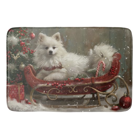 Tapis De Bain American Eskimo Chien Festif de Noël (Devant)