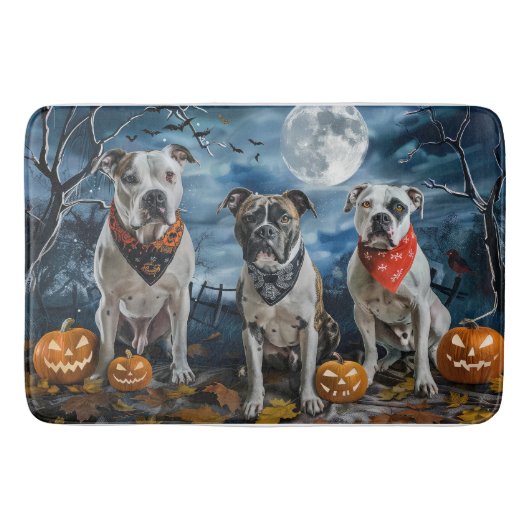 Tapis De Bain American Staffordshire Halloween Éffrayant (Devant)