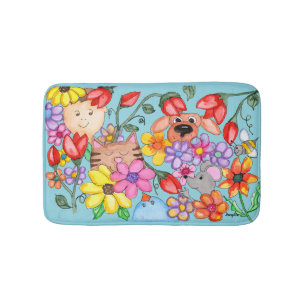 Tapis De Bain Amis Animaux Parmi les Fleurs