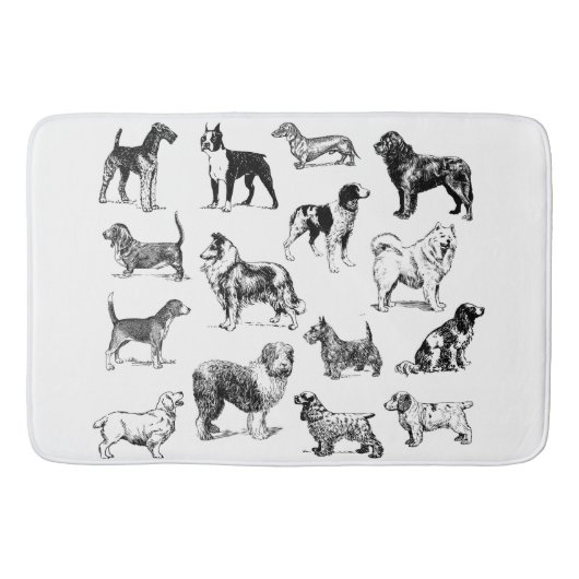 Tapis De Bain Amoureux des chiens noir et blanc (Devant)
