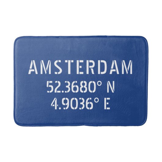Tapis De Bain Amsterdam Latitude Longitude Bleue (Devant)