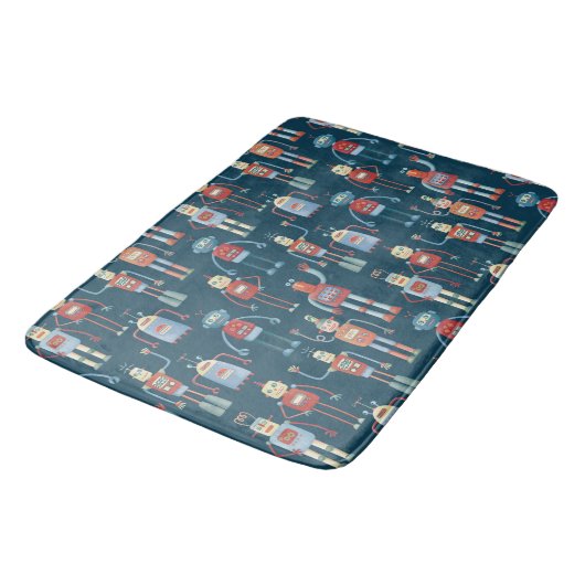 Tapis De Bain Amusant 1950s Style Rétro Robot Motif foncé (Angle)