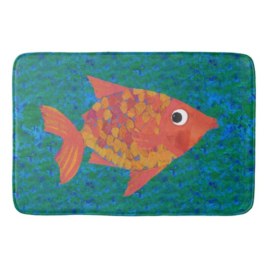Tapis De Bain Amusant Bright Orange Jaune Cuisine Poisson sur Bl (Devant)