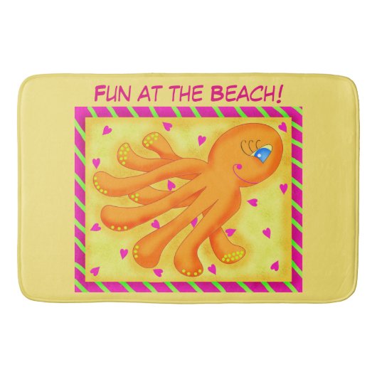 Tapis De Bain Amusement à la plage Whimsy Octopus Jaune Orange (Devant)