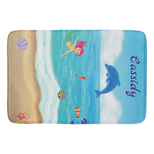 Tapis De Bain Amusement dans le soleil Mermaid Dolphin Beach Per (Devant)