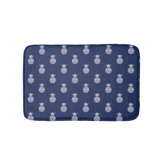 Tapis De Bain Ananas blanc sur bleu marine (Devant)