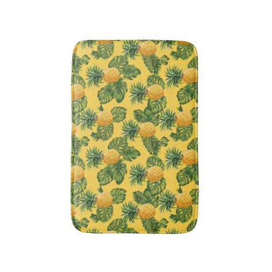 Tapis De Bain Ananas et Feuilles tropicaux en or (Devant (Vertical))
