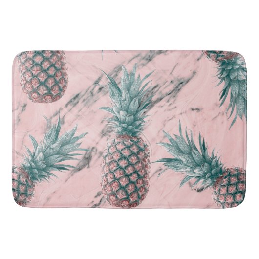 Tapis De Bain Ananas & marbre rose Swirl moderne Tropical Chic (Devant)