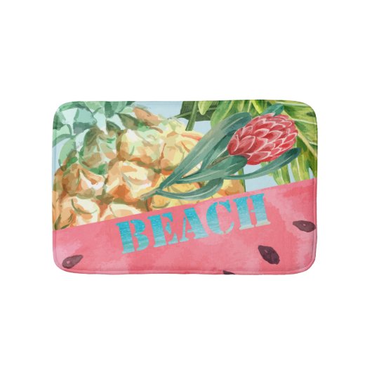 Tapis De Bain Ananas Pastèque Hibiscus Feuilles de Palmier Cool (Devant)
